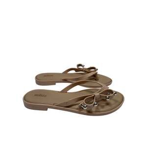 Melissa Flip Flops Slim II Bow Sandals Womens 8 Beige Studded PVC Vegan